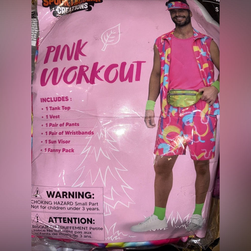 80’s 6 Piece Neon Pink Workout Costume Unisex Small